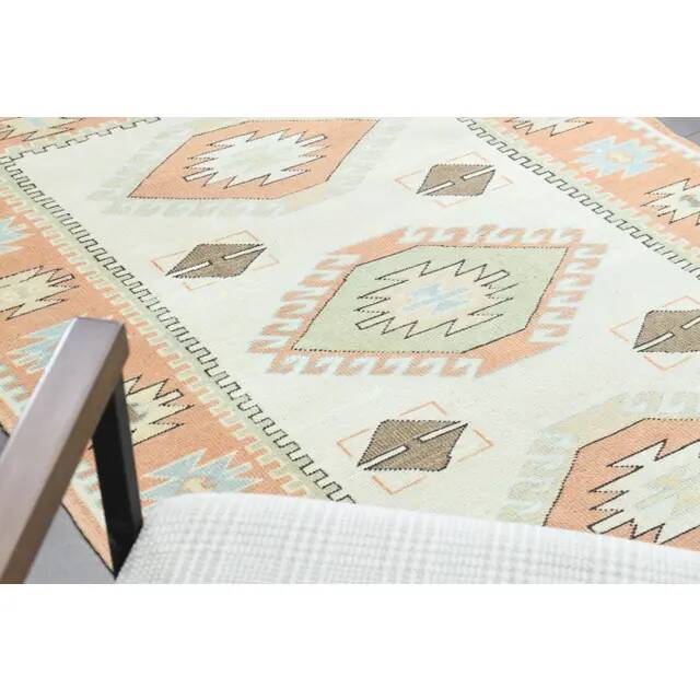 1970s vintage Turkish Oushak handmade wool cotton beige area rug 127x186