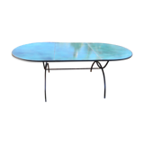 Table pierre lave emaillee et fer forgé