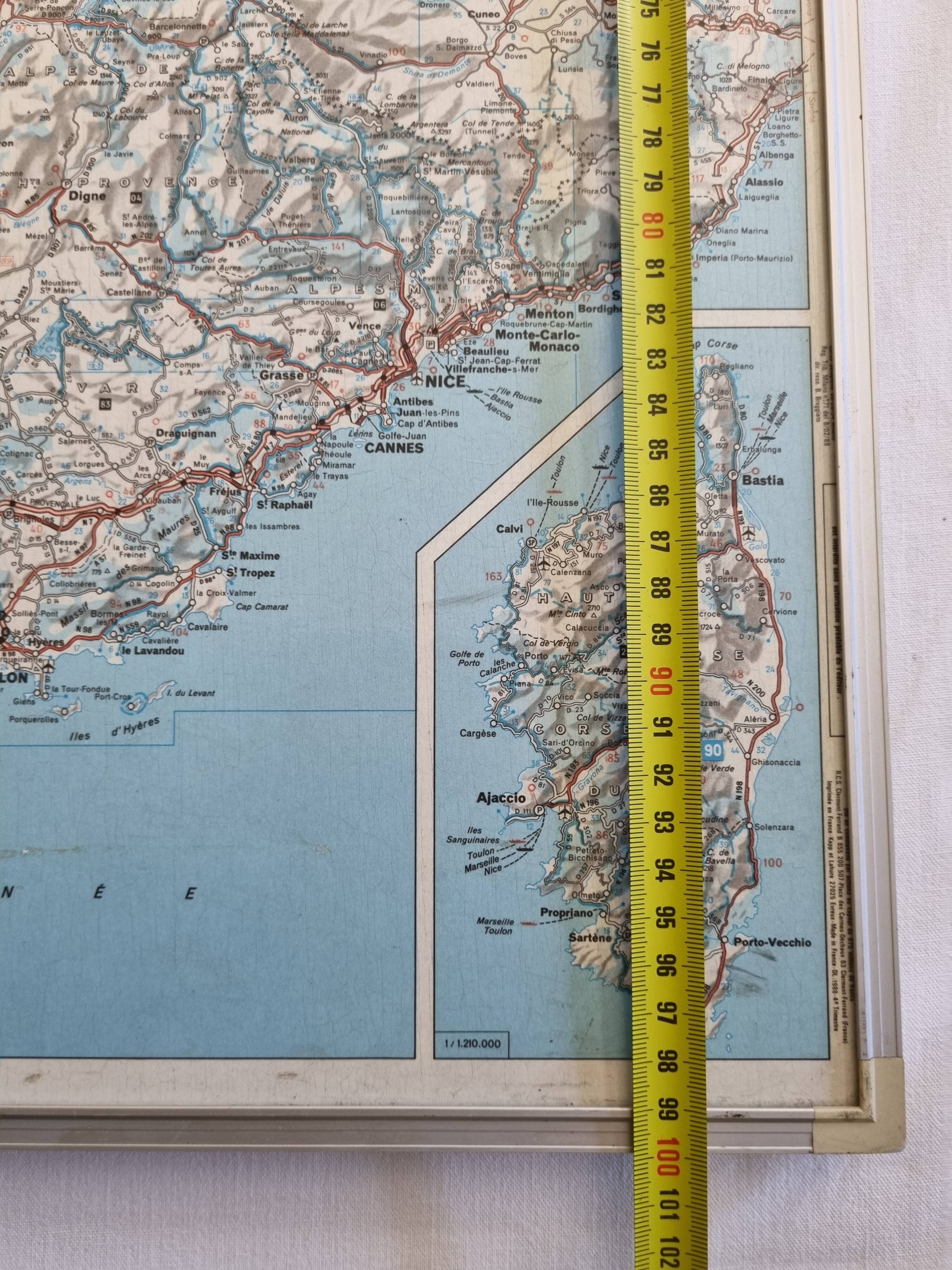 Framed vintage "Michelin" road map from the 80s, 111 cm x 100 cm