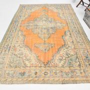 Medallion orange wool rug, beige orange vintage turkish rug 6x10 ft