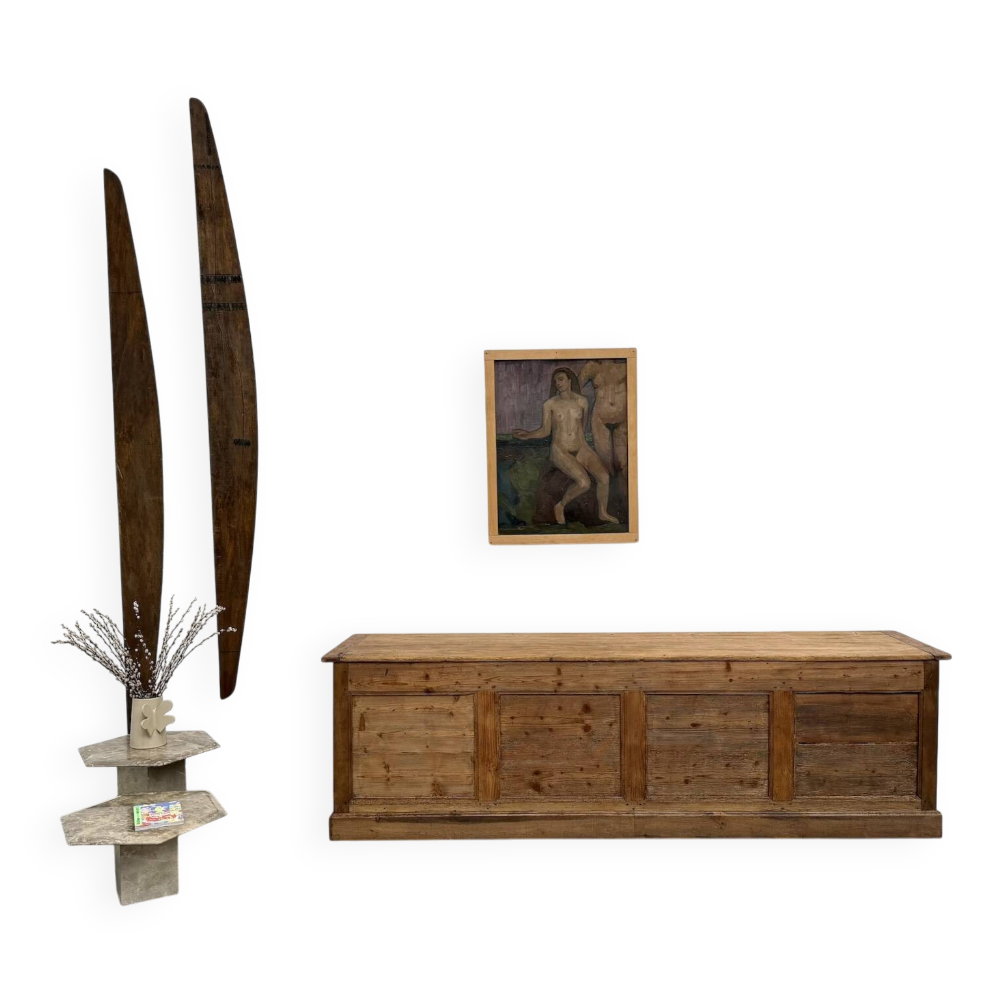 Very large pine trade counter, circa 1920.