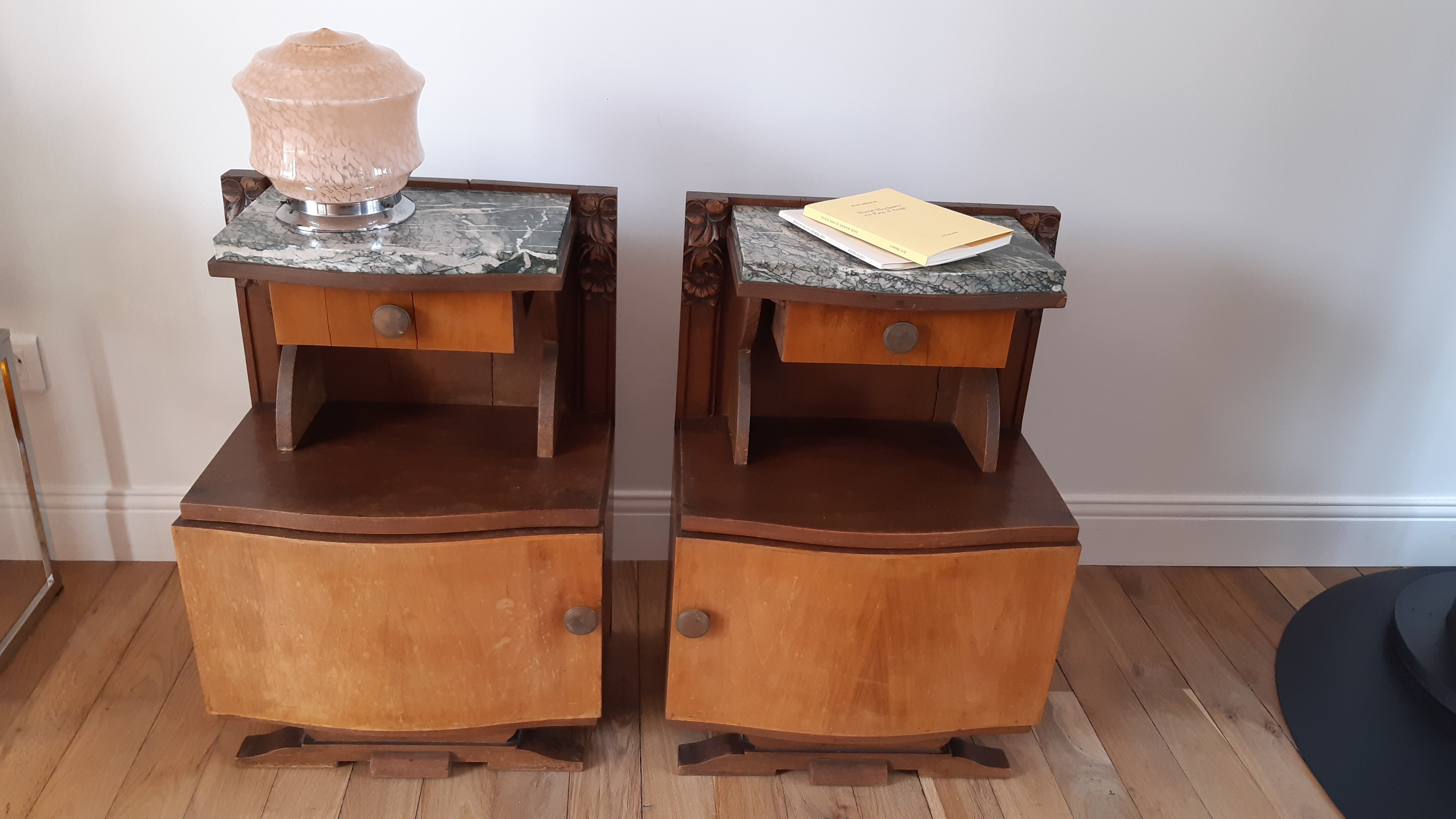 Duo of bedside tables in beech wood art deco 30s