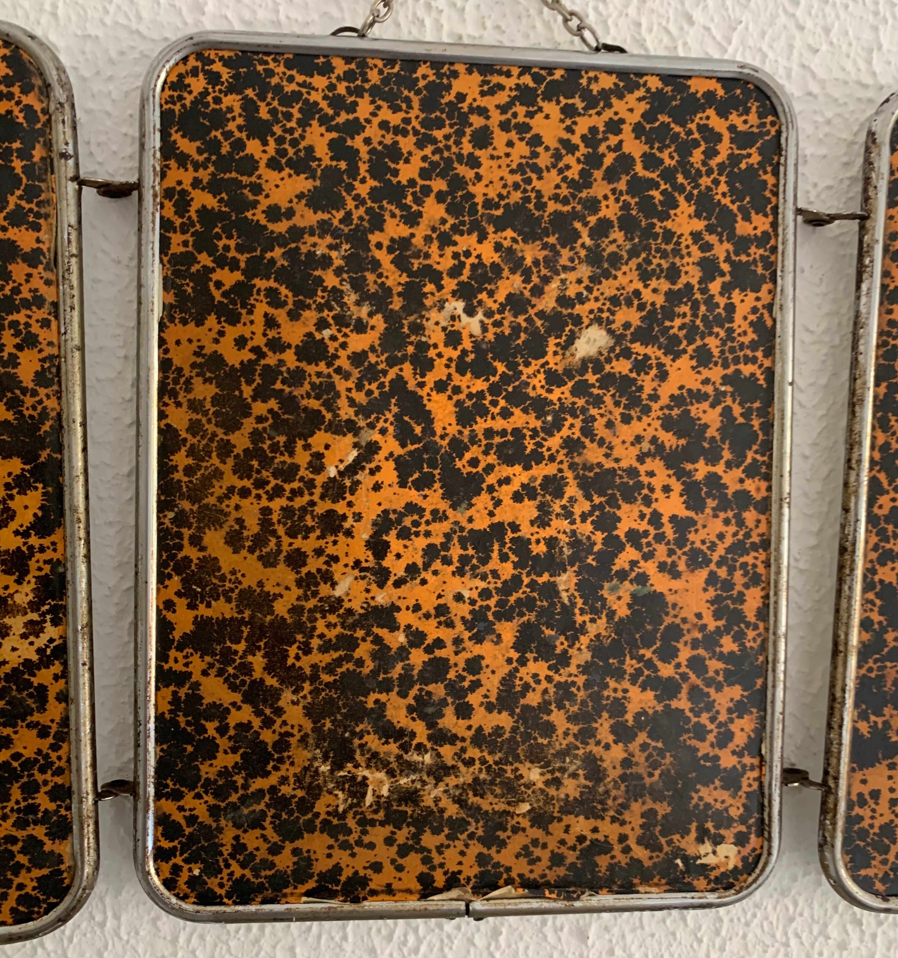 Vintage mirror triptych barber ink stain, 1950, 24 x 56 cm