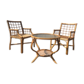 Set of 2 chairs and rattan table