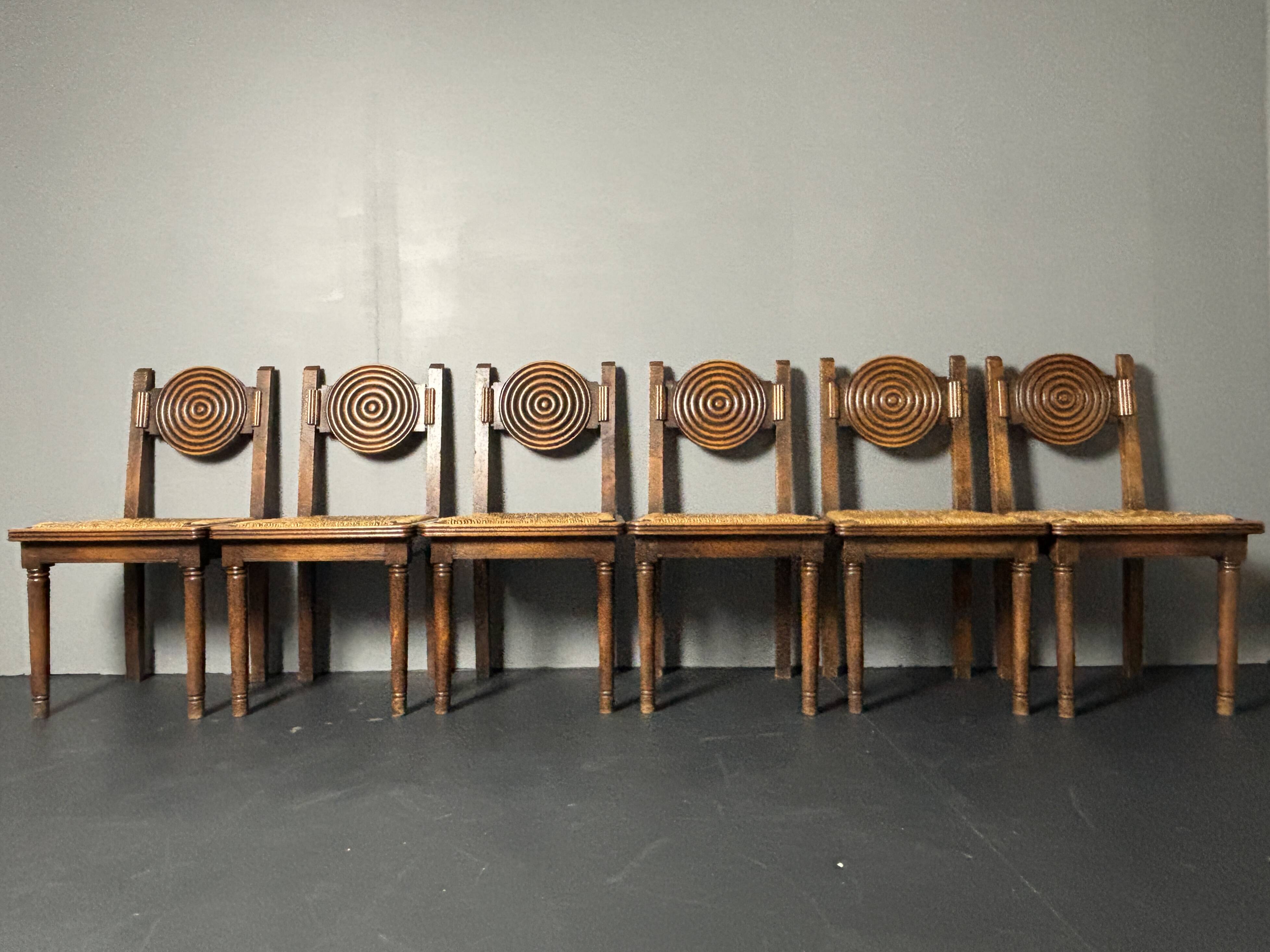 6 Farmhouse wood turned rush dining chairs