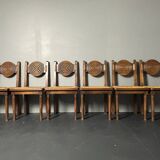 6 Farmhouse wood turned rush dining chairs