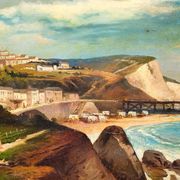 Peinture de paysage côtier méditerranéen du milieu du XXe siècle