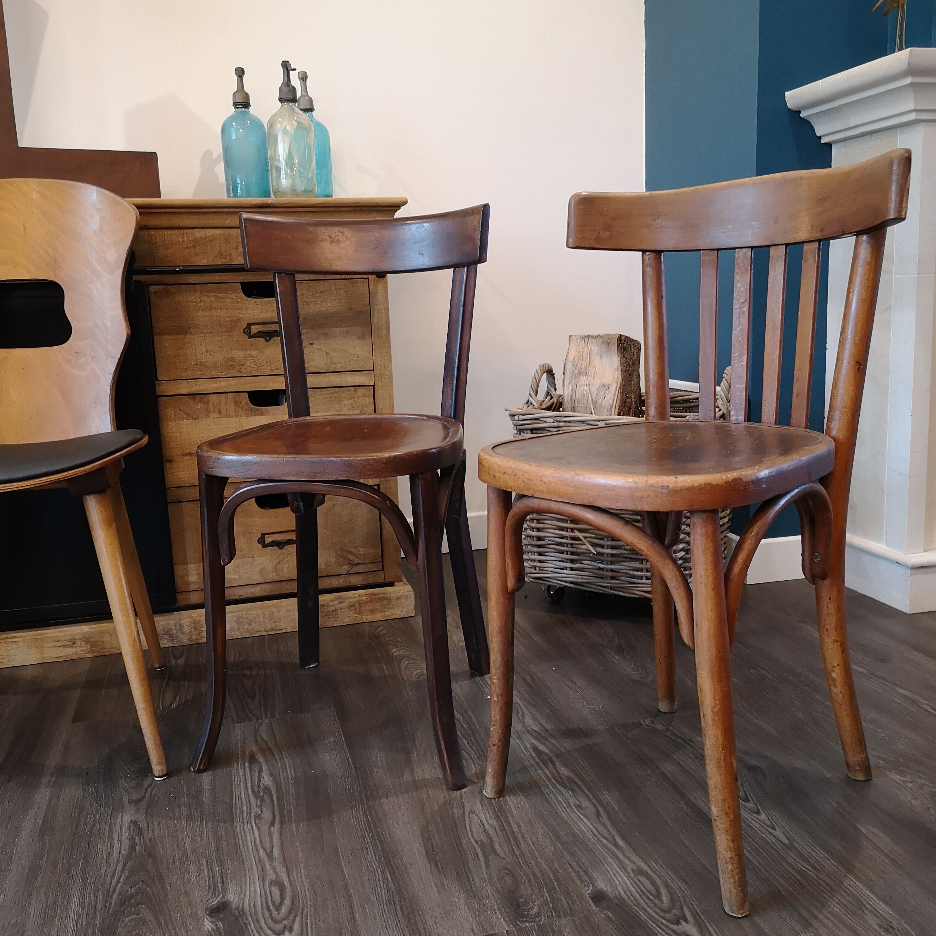 Series of 6 Bistro chairs dismatched Baumann and Fischel