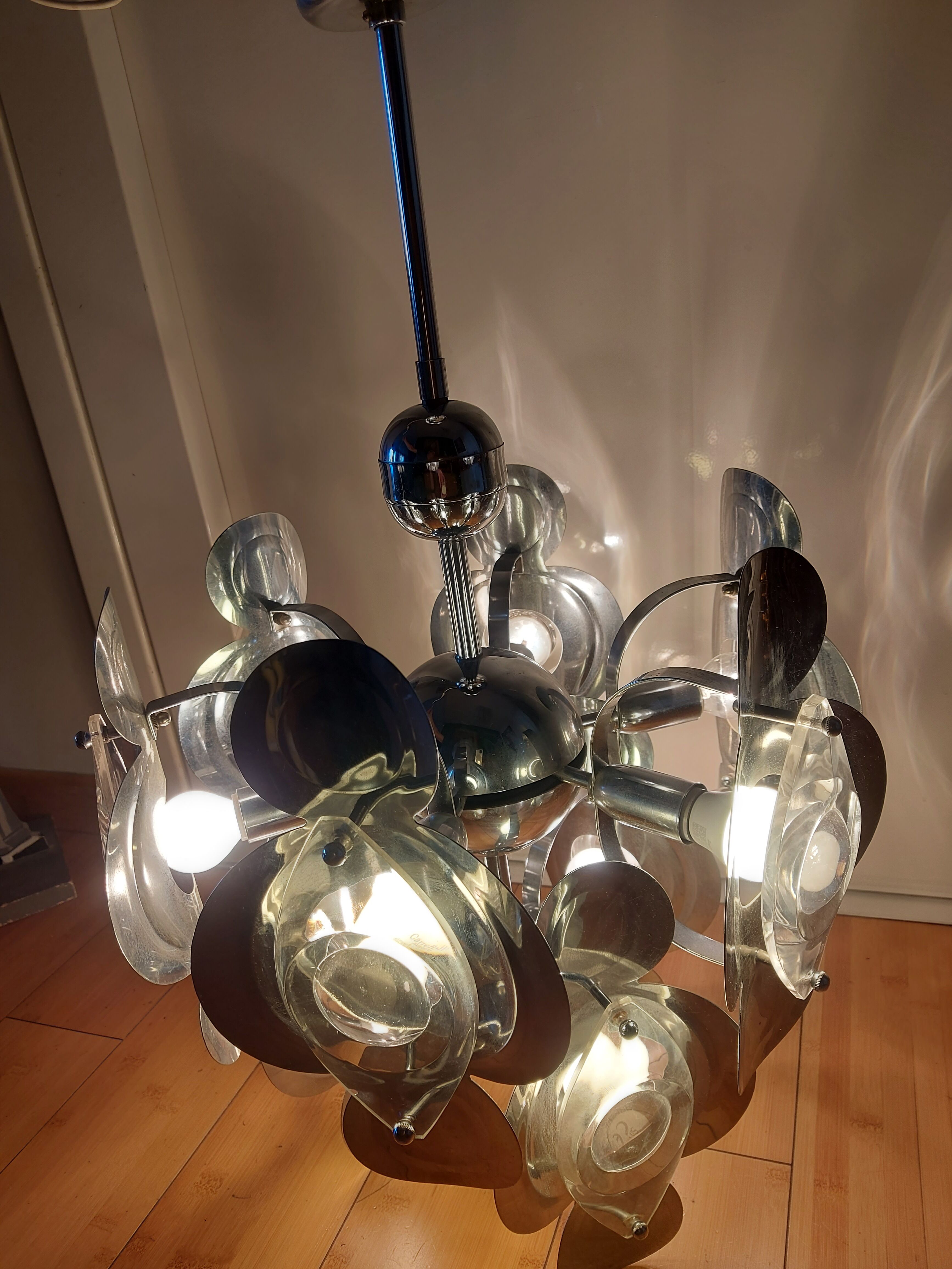 Vintage chandelier 70'S Oscar Torlasco , 9 lights