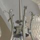 Five-spoke chandelier in chrome-plated metal and structured/vintage glass 60s-70s
