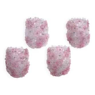 Set of 4 Murano Wall Light Pink Flower by Seguso, 1970