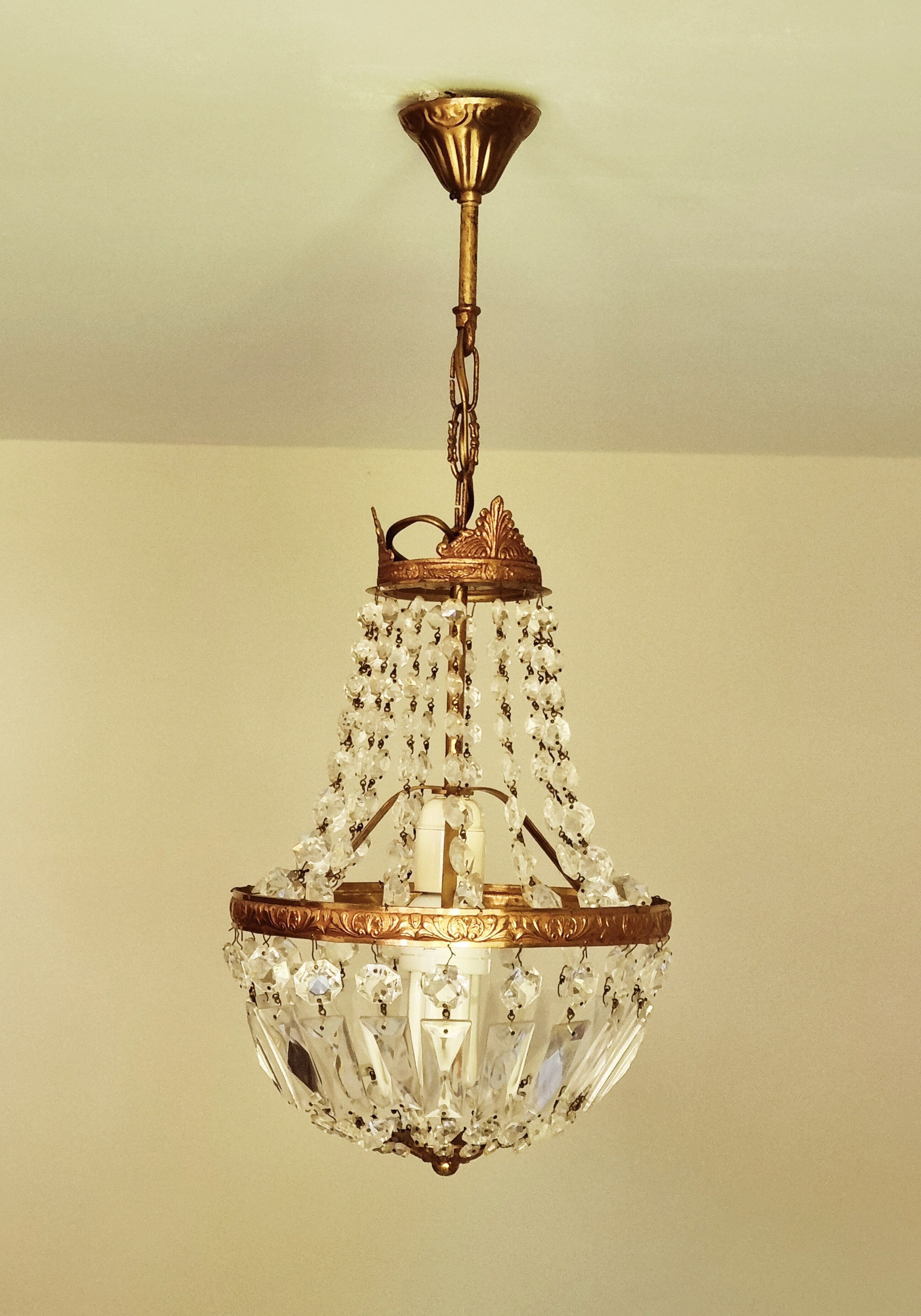 Brass chandelier and grapevine glass