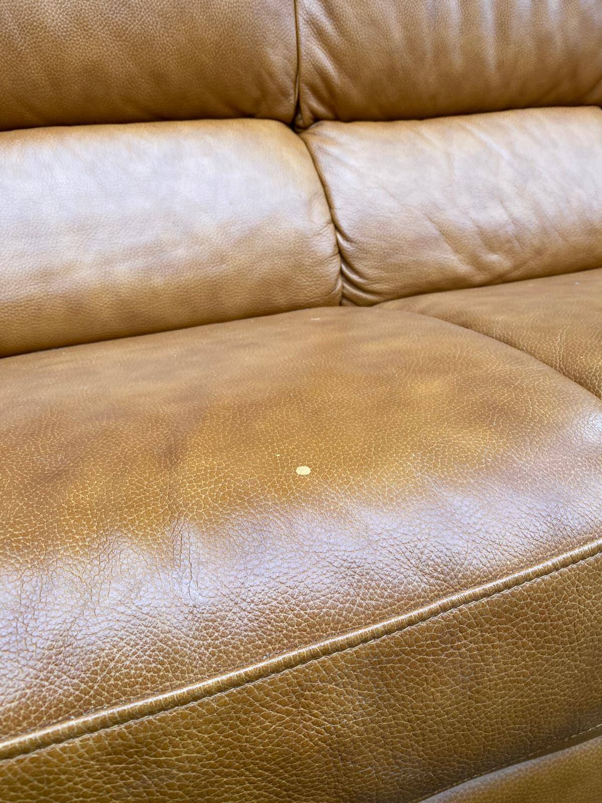 Large 6-seater corner sofa in cognac brown genuine leather