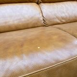 Large 6-seater corner sofa in cognac brown genuine leather