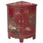 Red Chinese corner furniture with landscape patterns.