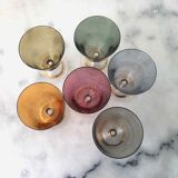 Set of 6 colored glasses and decanter