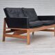 1960s, Danish 2-seater sofa in original condition, furniture leather, solid oak wood.