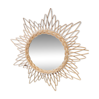 Large round rattan mirror