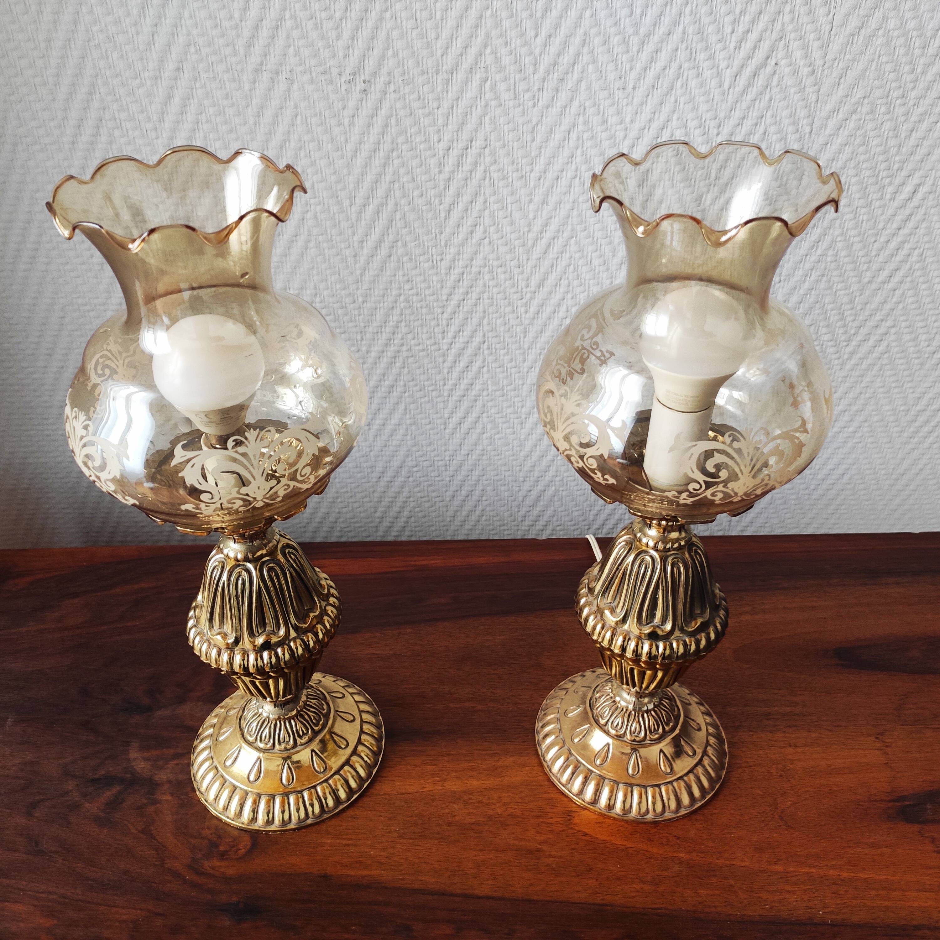 Paire de lampes rétro en laiton
