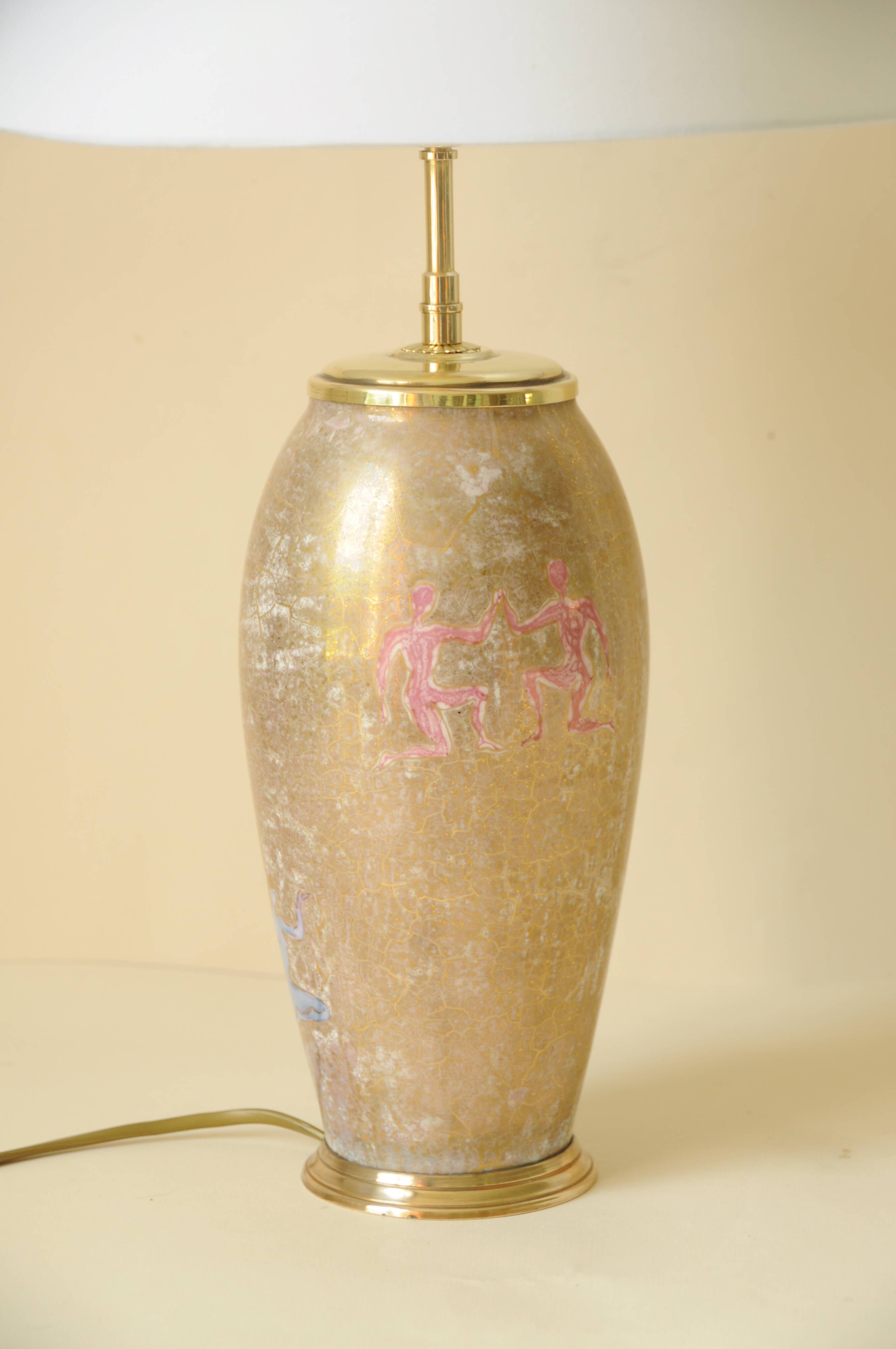 Antique Limoges porcelain table lamp, gold color, astrological sign decor