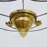Very large chandelier with 9 metal bulbs and gold leaf cup
