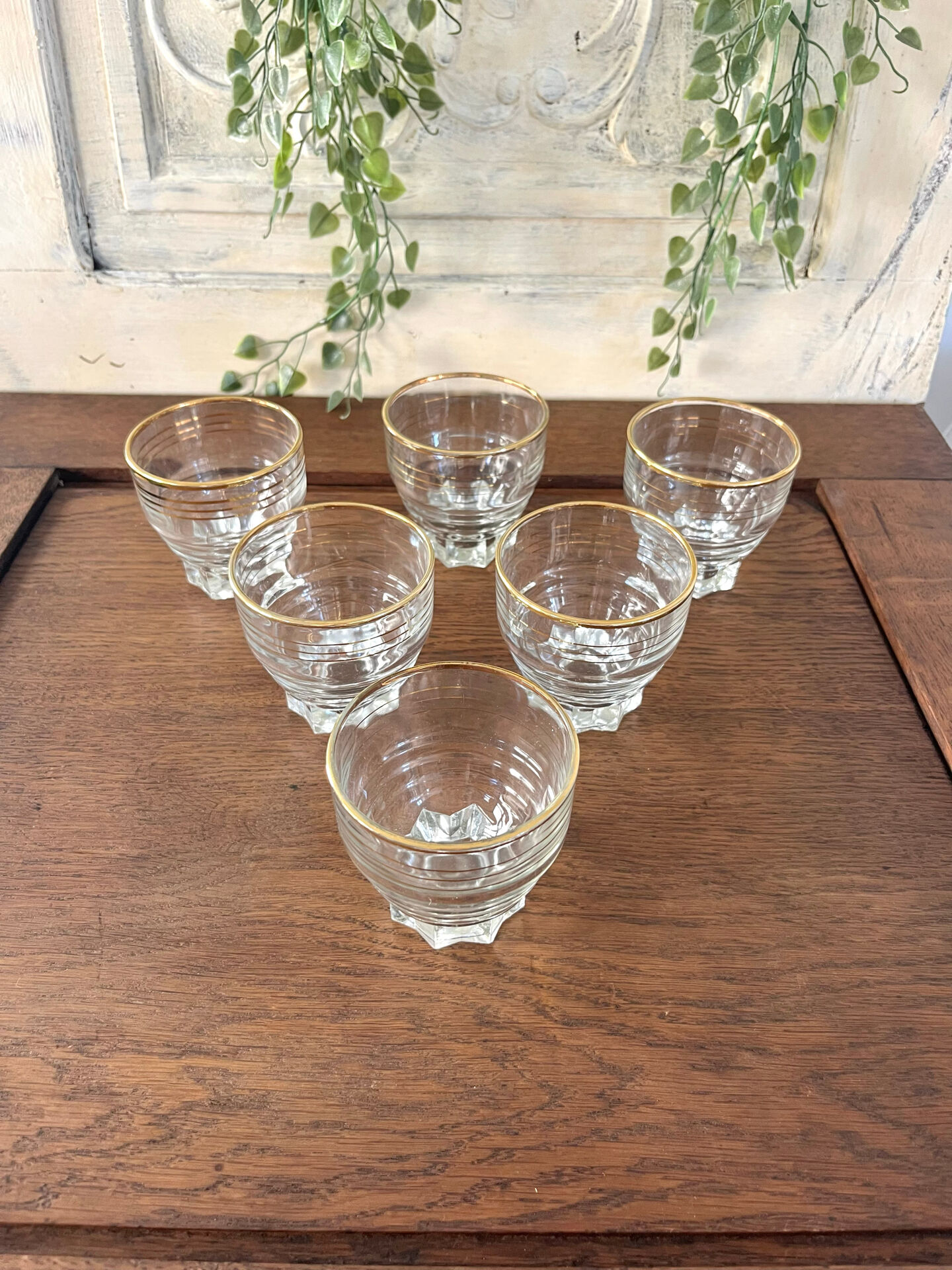 Verres en verre vintage avec bord doré, ensemble de 6