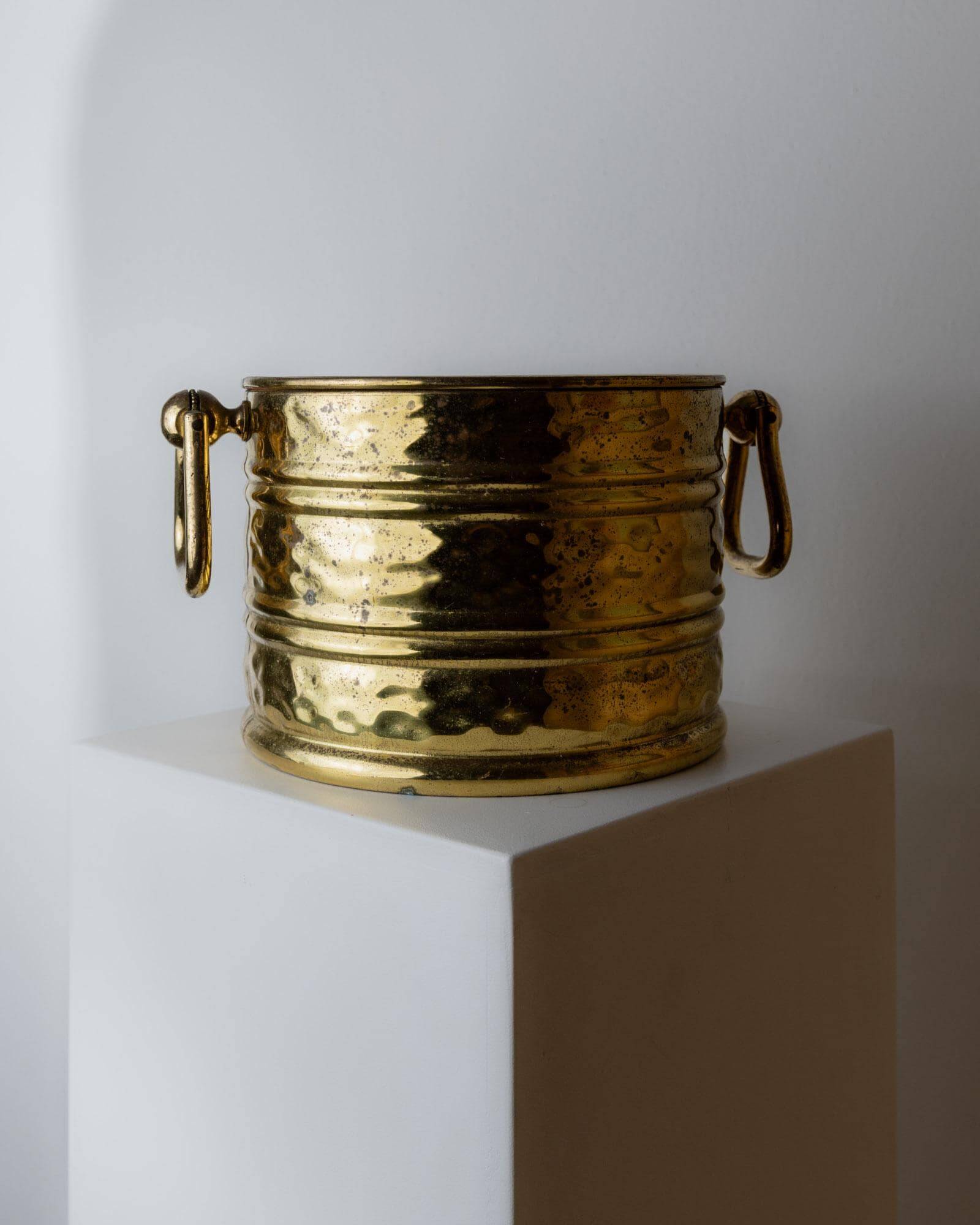 Vintage brass jardinière or wine bucket from the 1970s, large container with double handles.