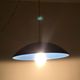 Suspension lamp with blue metal conical lampshade and white standard cord