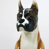 Life-size boxer dog statue in majolica, glazed ceramic, Italy, 1970s.