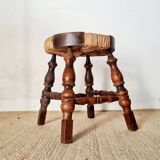 Wood and straw stool - brutalist