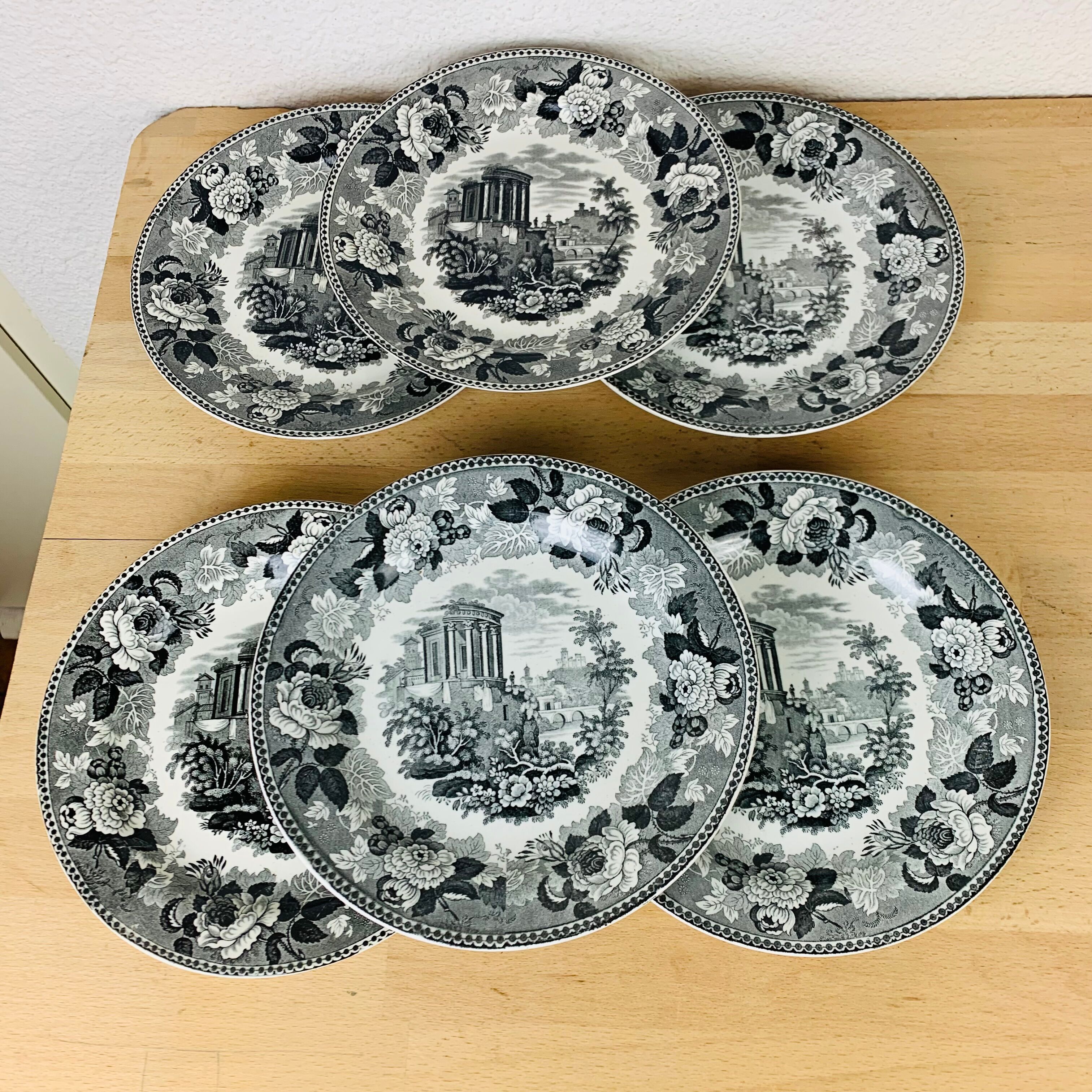 Set of 6 flat plates Wedgwood black English earthenware