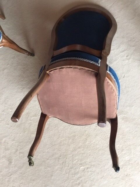 Blue wood/velvet chairs