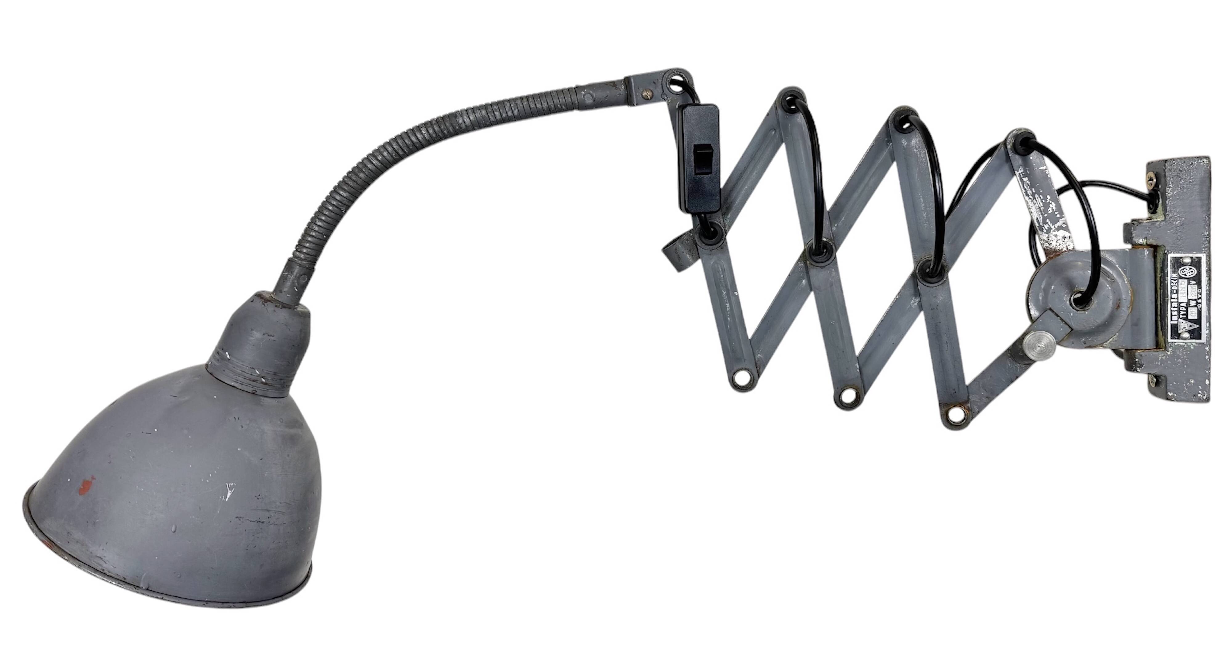 Grey Industrial Gooseneck Scissor Wall Lamp from Elektroinstala, 1960s