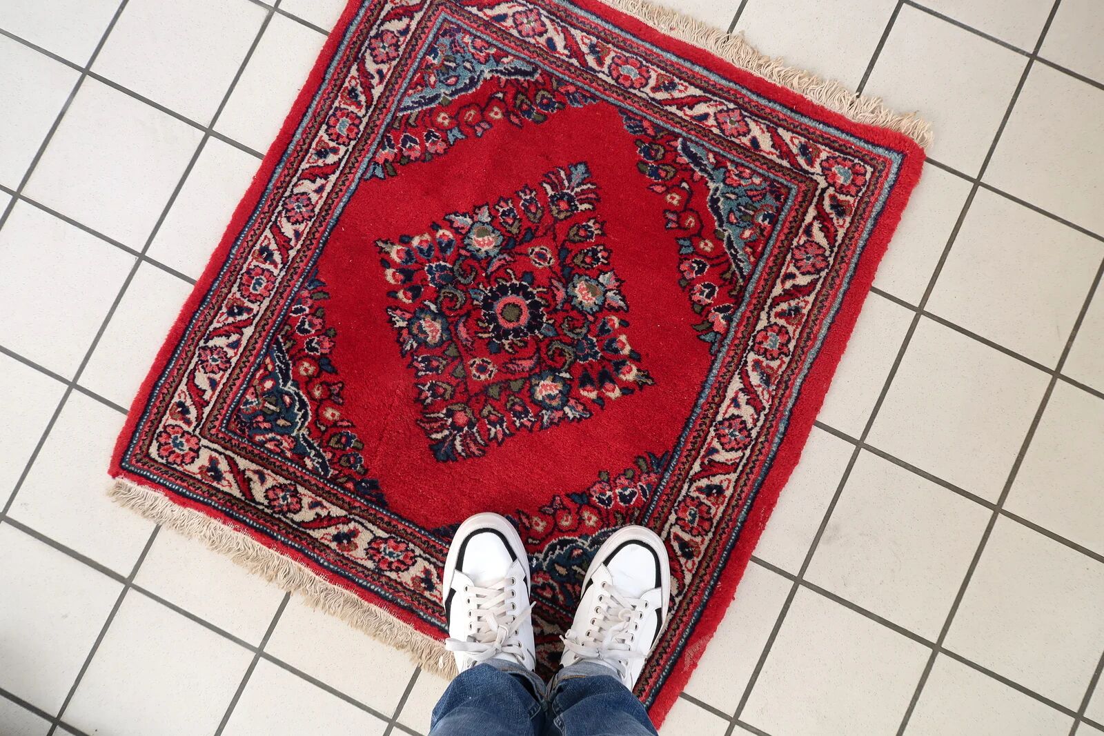 Rare square vintage 1970s Persian Hamadan rug 83cm x 89cm - 1C1250