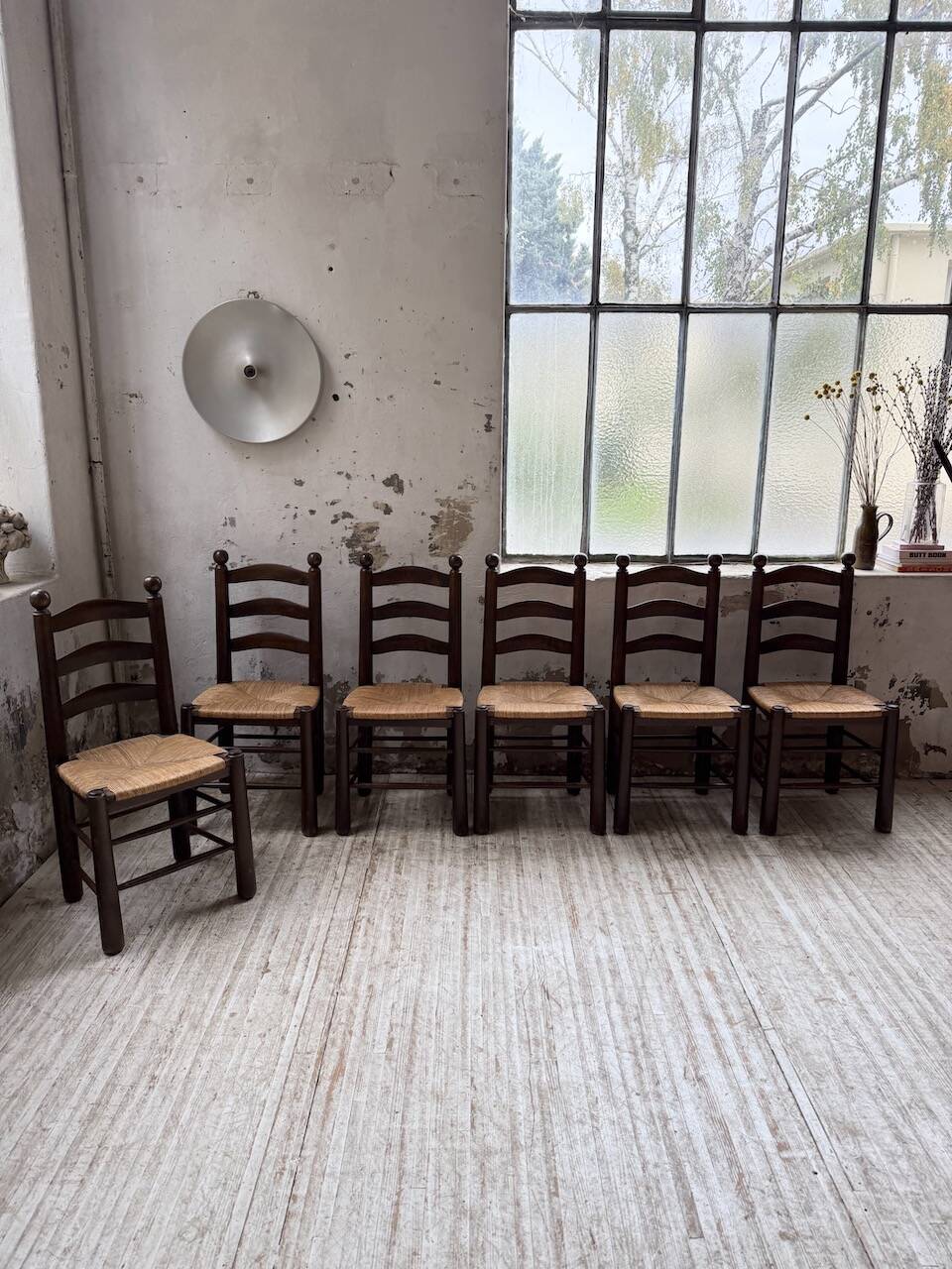 Straw chairs oak 1940s Dudouyt