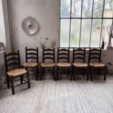 Straw chairs oak 1940s Dudouyt