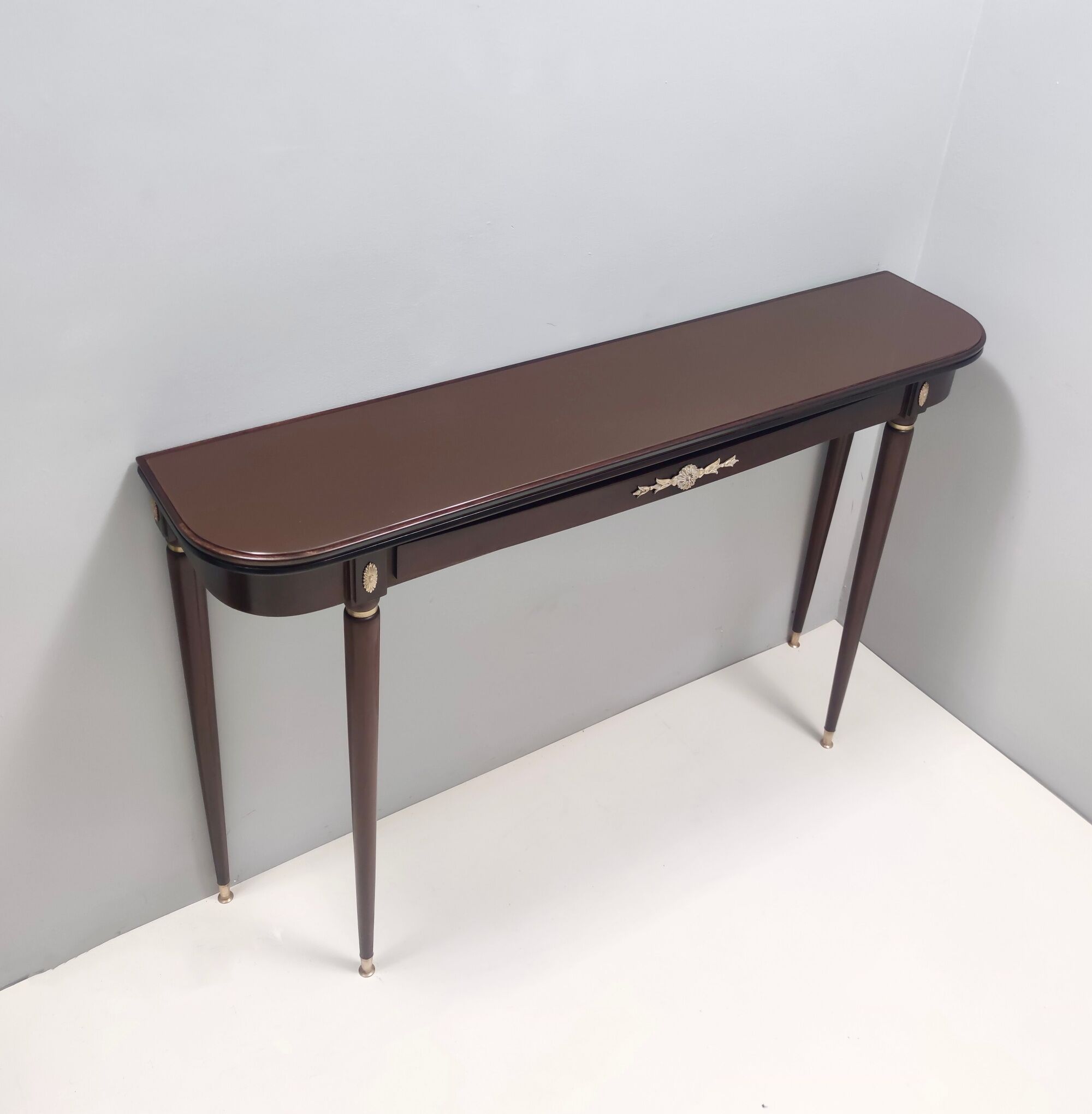 Vintage Ebonized Beech Console Table by Paolo Buffa with Glass Top, Italy