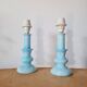 Pair of vintage azure blue alabaster bedside lamps