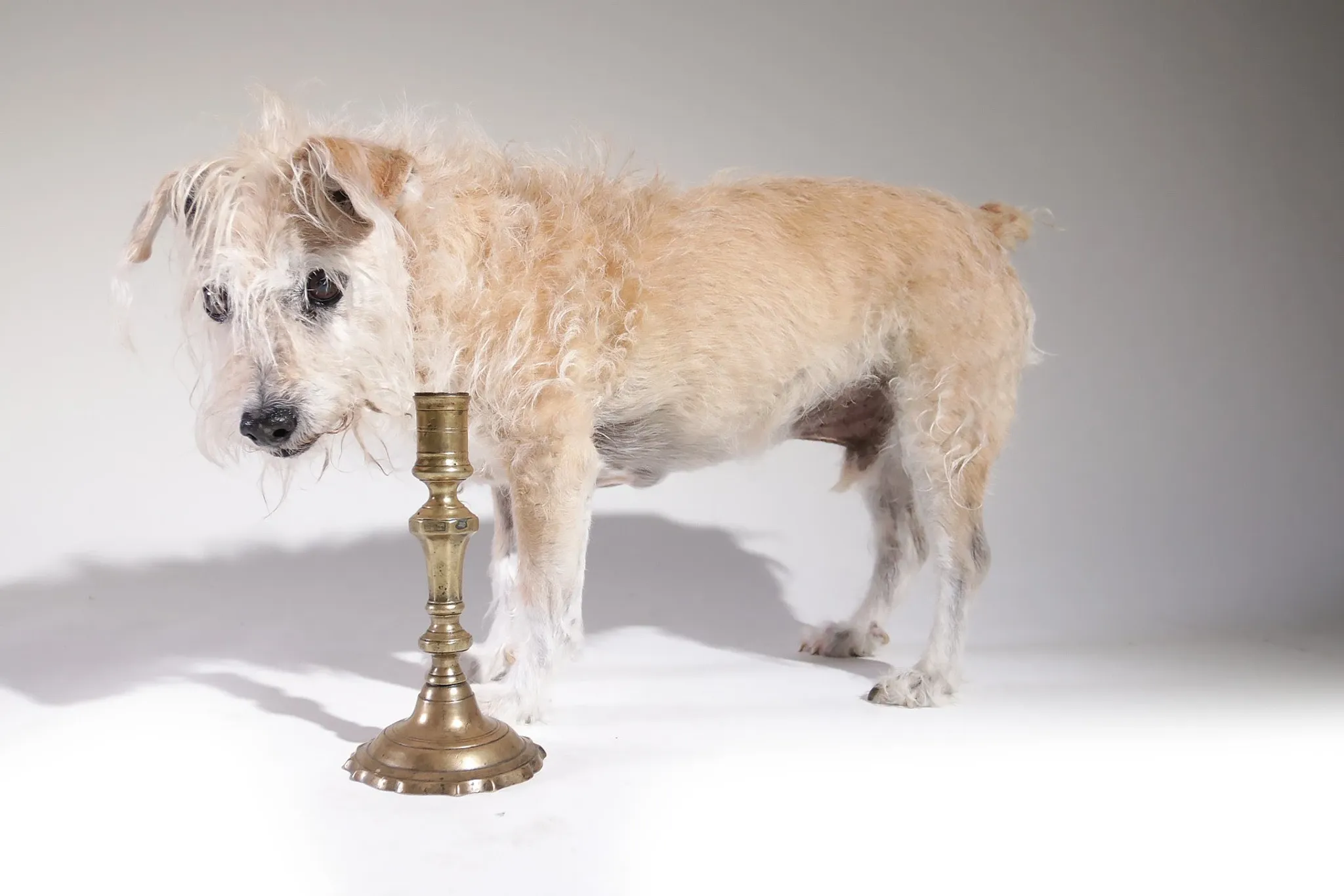 17th-century Spanish brass candlestick with square base