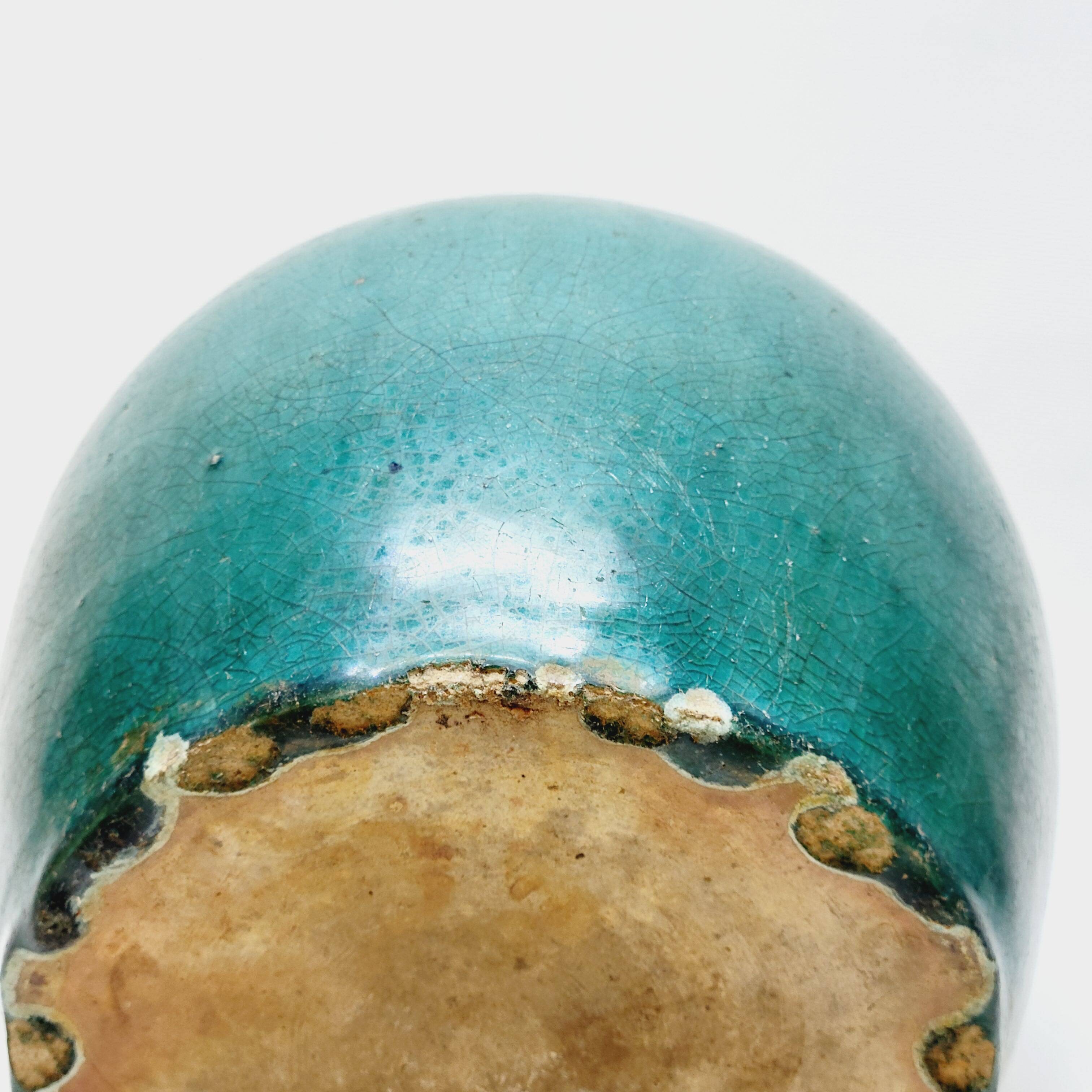 Antique Chinese Ginger Pot 1900 Green Blue Turquoise Enameled Ceramic