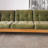 Scandinavian velvet and wood sofa