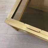 Brass coffee table, double trays in smoked glass, 1970