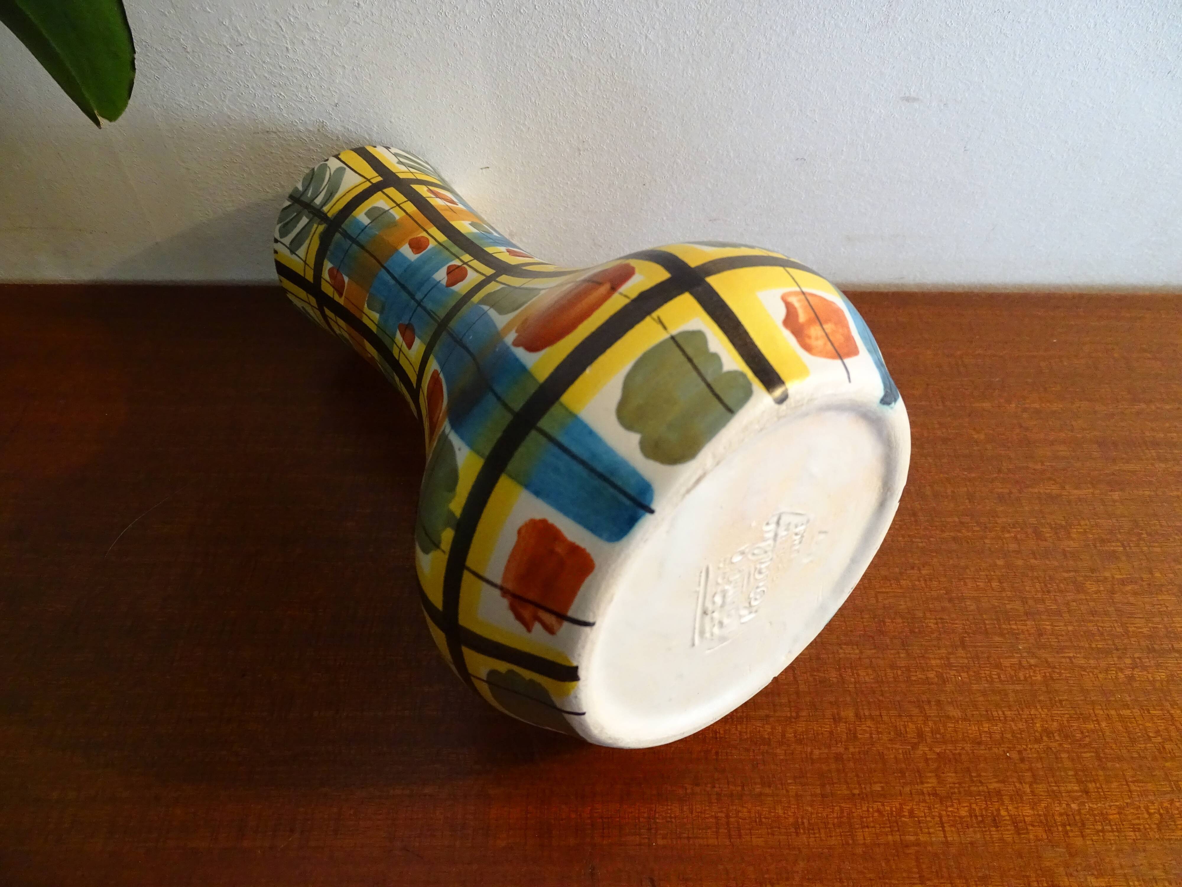 Vase Keraluc Quimper vintage 60's 70's with geometric decorations