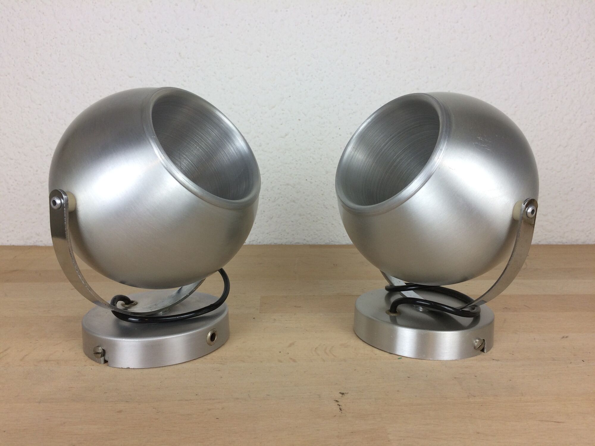 Set of 2 wall lamps eyeball brushed aluminum 70s space age
