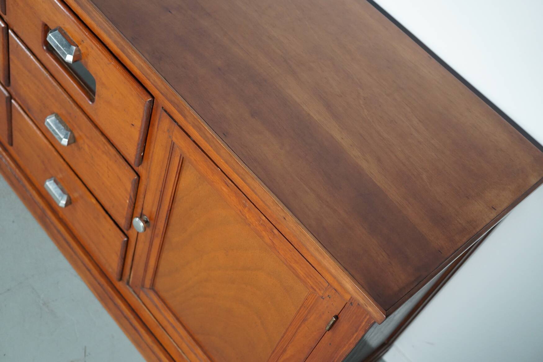 large vintage french oak haberdashery cabinet or shop counter, 1950s