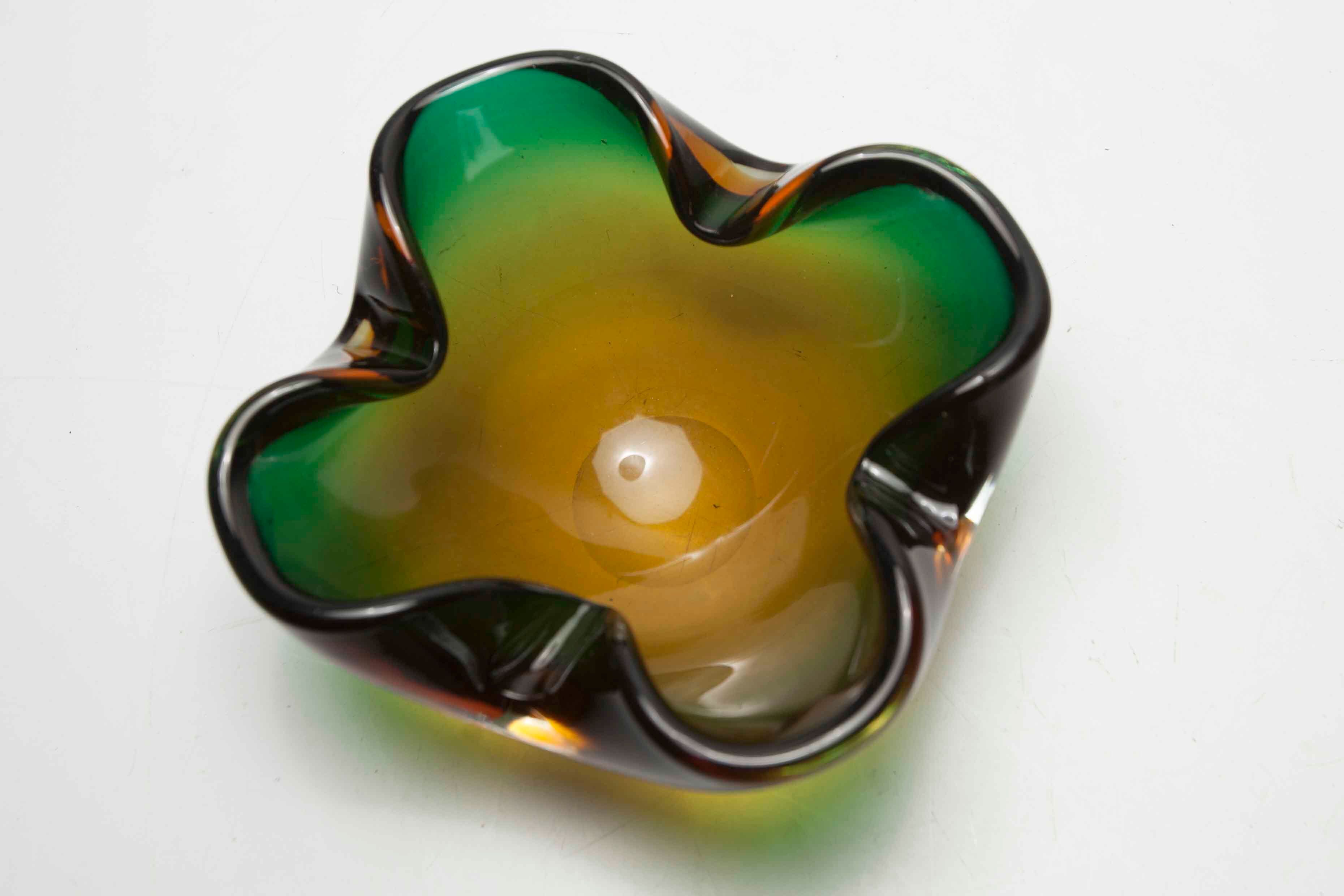 Murano 60's green and yellow ashtray