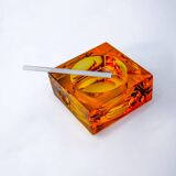 Cendrier glaçon orange par antonio imperatore, verre de murano, italie, 1970