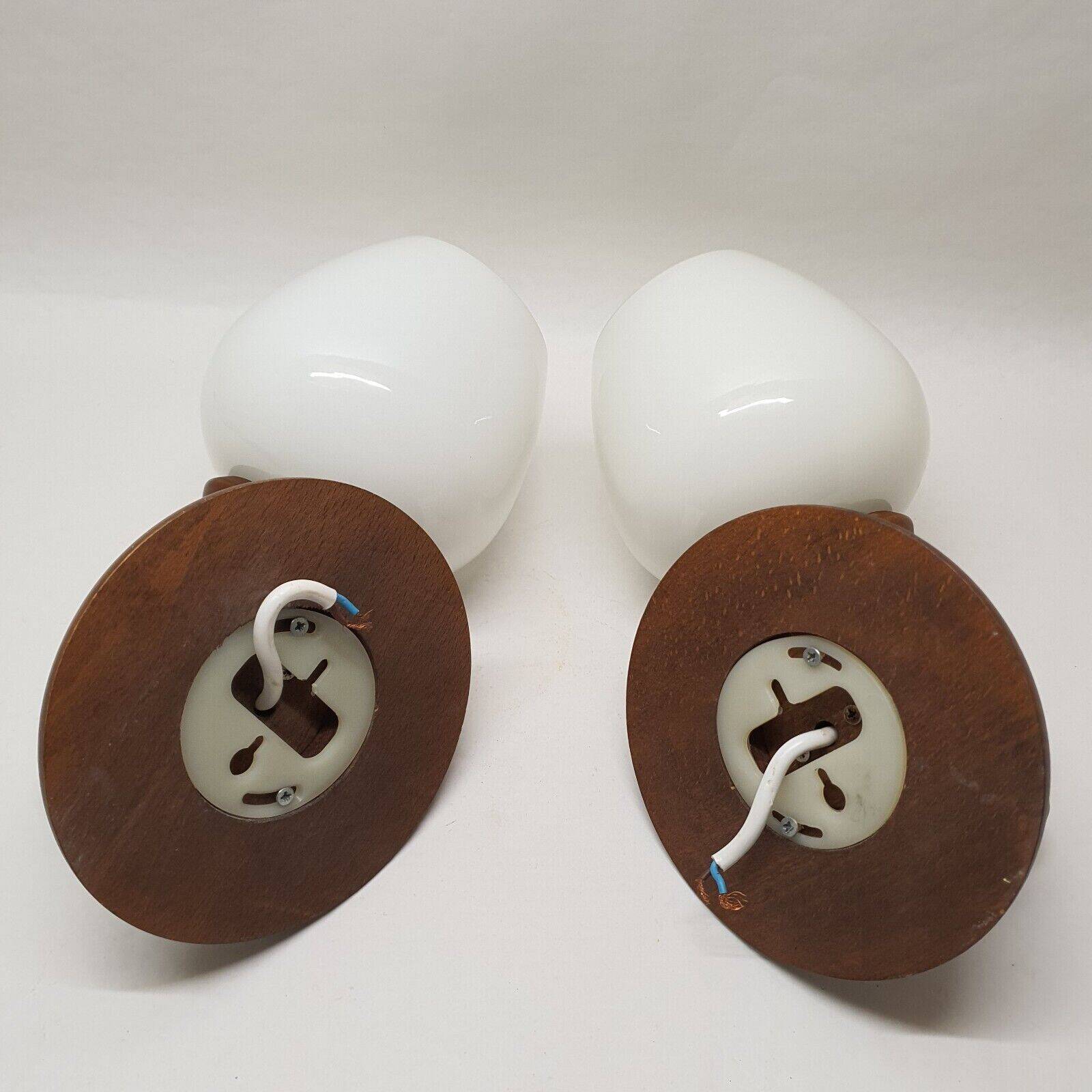 Set of vintage globe opaline wall lights wooden support