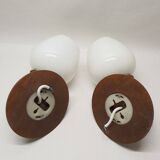Set of vintage globe opaline wall lights wooden support