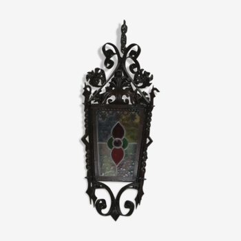 Ancient wrought iron lantern stained glass windows 19th